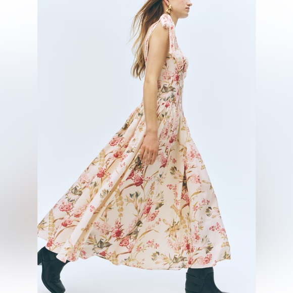 Zara Dresses & Skirts - H&M Linen Blend Sleeveless Maxi Dress with Tie Shoulder Straps Floral print NWT